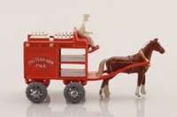 Matchbox 7a; Horse-Drawn Milk Float; Orange, White Crates, Metal Wheels, White Driver, Gold Horse Collar