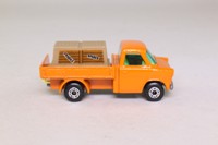 Matchbox/Lesney 66e; Ford Transit Mark 1 Dropside; Bright Orange, Green Windows, Unpainted Base, Beige Crate, White Seats