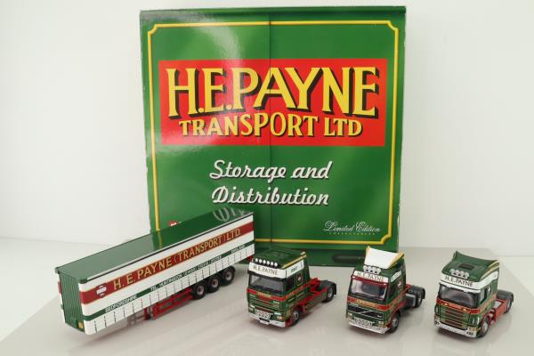 Corgi CC99147; HE Payne Transport Set; Volvo, Scania & DAF Units & Curtainside Trailer